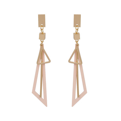 Geometric Triangle Drop Earrings - Two Tone Statement Dangles