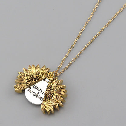 You Are My Sunshine Necklace - Sunflower Locket Pendant with Hidden Message