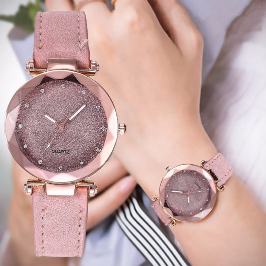 Elegant Rose Gold Watch - Scalloped Edge Watch with Embossed Dial and Leather Band (8 Colors)