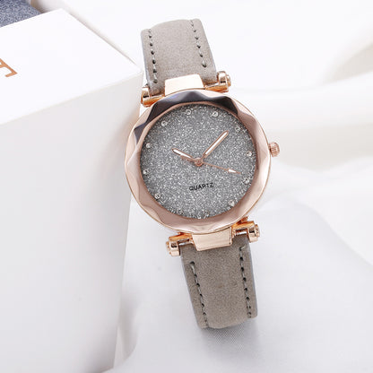 Glitter Dial Watch - Rose Gold Women's Watch with Sparkle Face and Leather Strap (8 Colors)