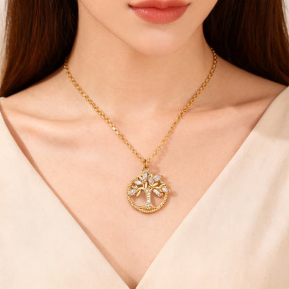 Crystal Tree of Life Necklace - Gold or Silver Necklace with Rhinestones