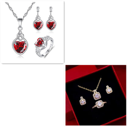 Crystal Jewelry Set - 3-Piece Halo Necklace, Earrings & Ring Set