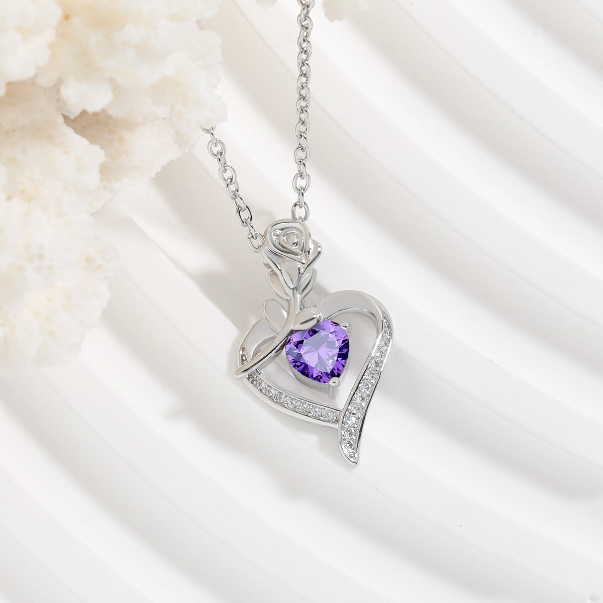 Crystal Heart Pendant Necklace - Silver Plated Necklace with Heart Design