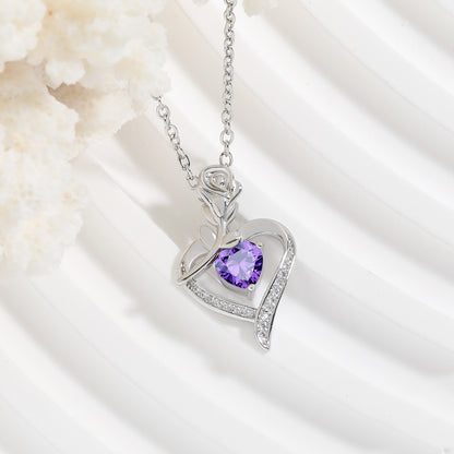 Crystal Heart Pendant Necklace - Silver Plated Necklace with Heart Design