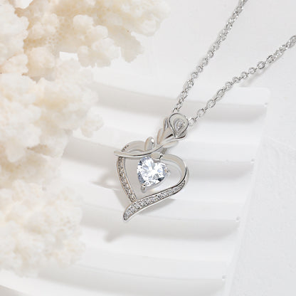 Crystal Heart Pendant Necklace - Silver Plated Necklace with Heart Design