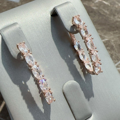 Gemstone Cluster Hoop Earrings - Oval Hoops with Marquise Crystal Row (10 Colors)