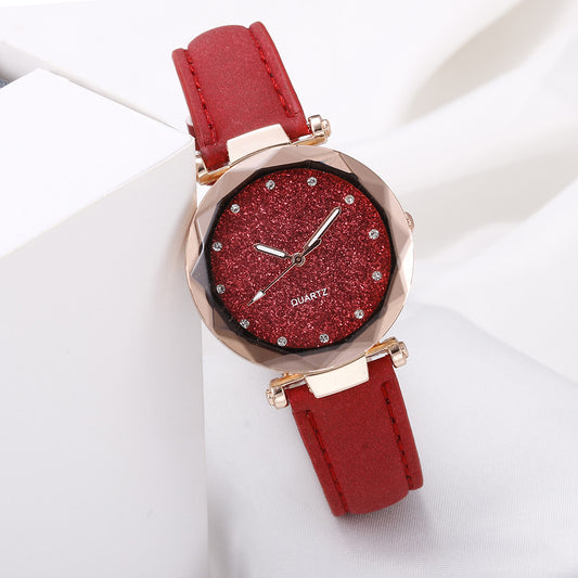 Glitter Dial Watch - Rose Gold Women's Watch with Sparkle Face and Leather Strap (8 Colors)
