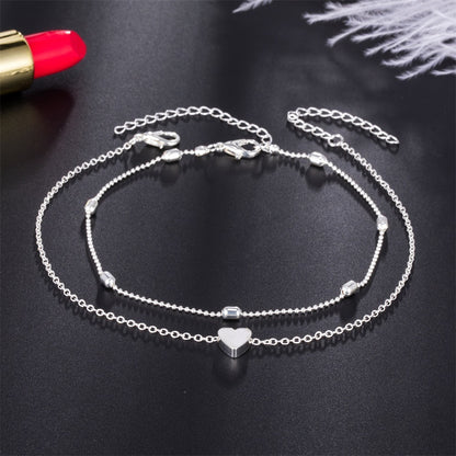 Layered Heart Anklet Set - Beaded Anklet with Heart Charm