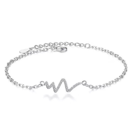 Heartbeat Bracelet - Crystal Pavé EKG Line Bracelet in Silver
