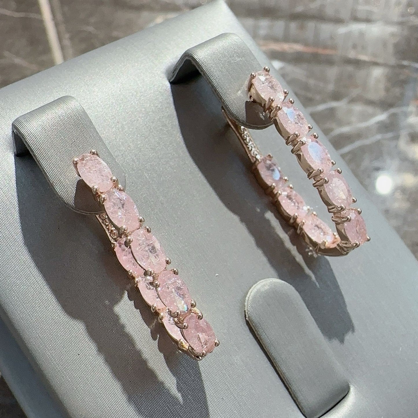 Gemstone Cluster Hoop Earrings - Oval Hoops with Marquise Crystal Row (10 Colors)