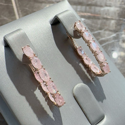 Gemstone Cluster Hoop Earrings - Oval Hoops with Marquise Crystal Row (10 Colors)