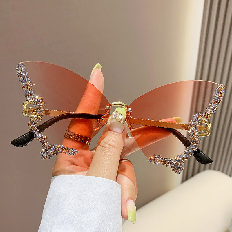 Crystal Butterfly Wing Sunglasses - Statement Crystal Wing Frame Sunglasses in Gradient Tints