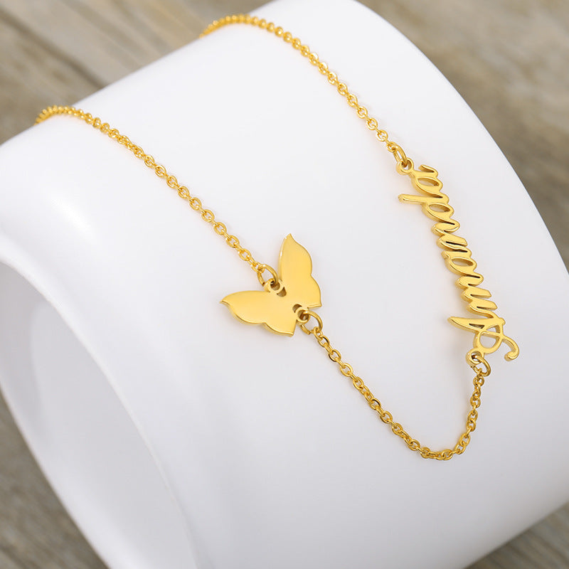 Custom Name Butterfly Necklace - Personalized Double Layer Chain with Butterfly Charm