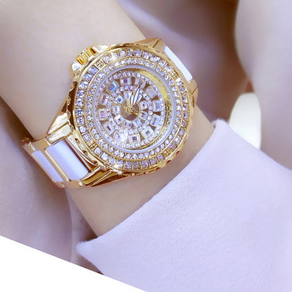 Crystal Bezel Watch - Luxury Women's Watch with Pavé Diamond Face and Metal Band (3 Colors)