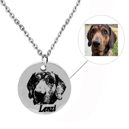 Custom Pet Photo Necklace - Personalized Pet Portrait Pendant with Name Engraving