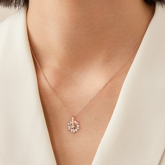 Spinning Snowflake Necklace - Rotating Crystal Pendant in S925 White Gold or Rose Gold
