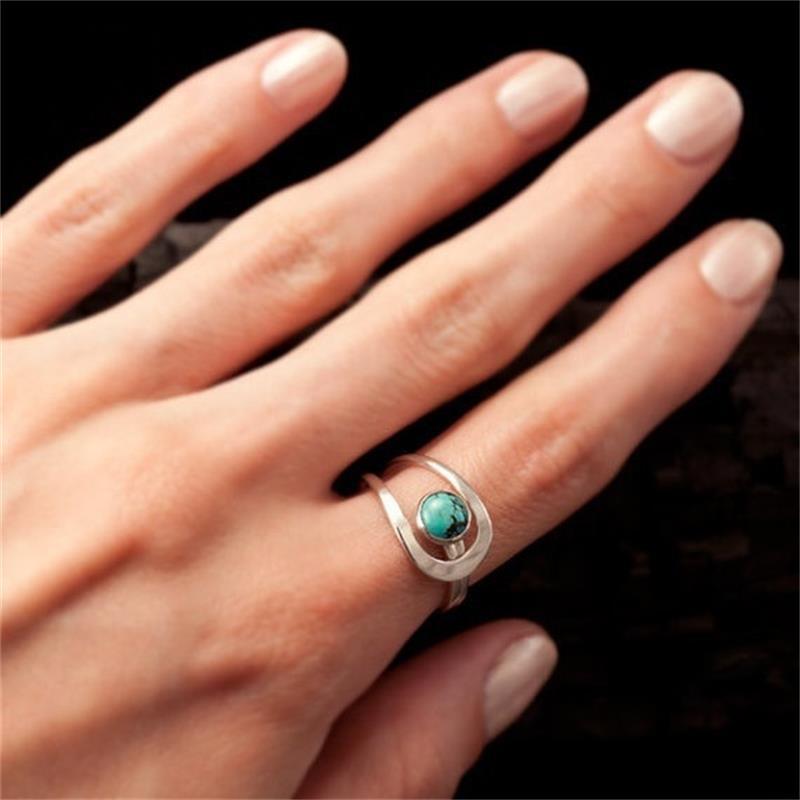 Turquoise Teardrop Ring - Silver Boho Stone Ring