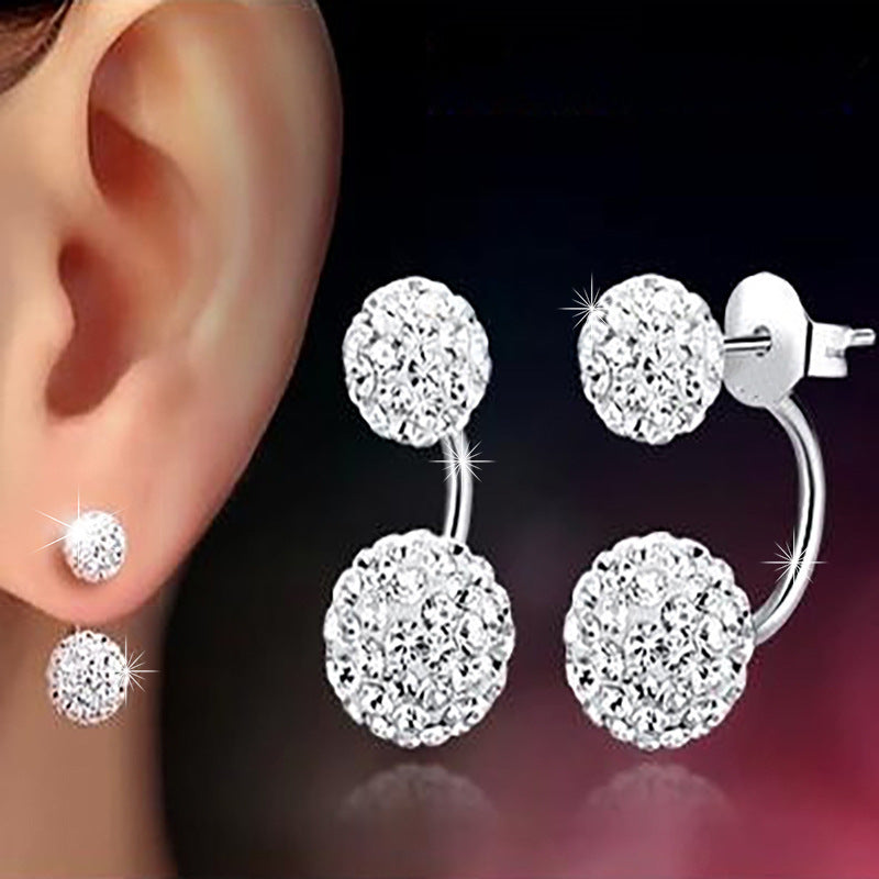 Double Sided Crystal Ball Earrings - Front Back Stud Set