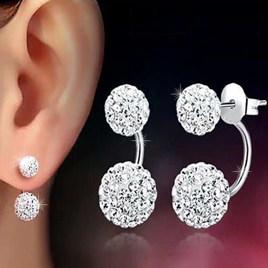 Double Sided Crystal Ball Earrings - Front Back Stud Set