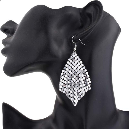 Crystal Mesh Drop Earrings - Waterfall Statement Earrings with Sparkle Chain Fringe (4 Colors)