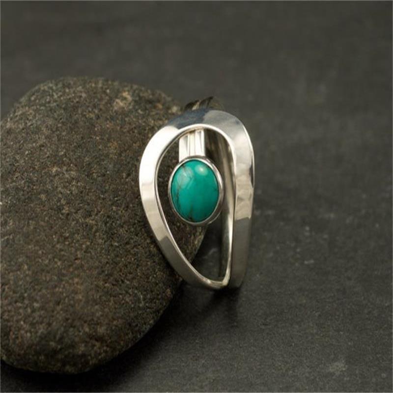 Turquoise Teardrop Ring - Silver Boho Stone Ring