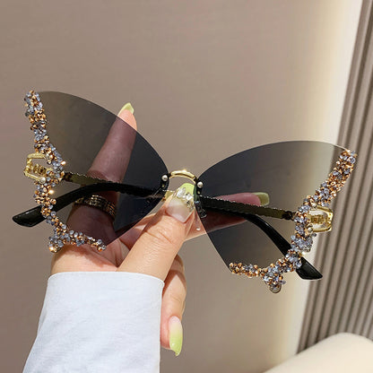 Crystal Butterfly Wing Sunglasses - Statement Crystal Wing Frame Sunglasses in Gradient Tints