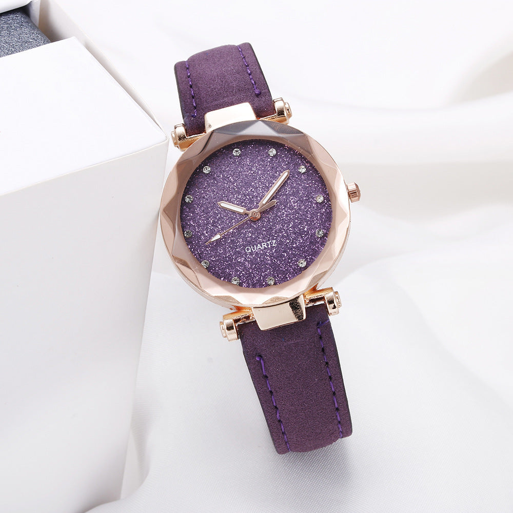 Glitter Dial Watch - Rose Gold Women's Watch with Sparkle Face and Leather Strap (8 Colors)