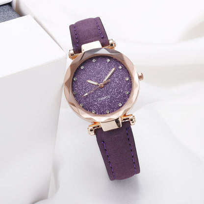 Glitter Dial Watch - Rose Gold Women's Watch with Sparkle Face and Leather Strap (8 Colors)