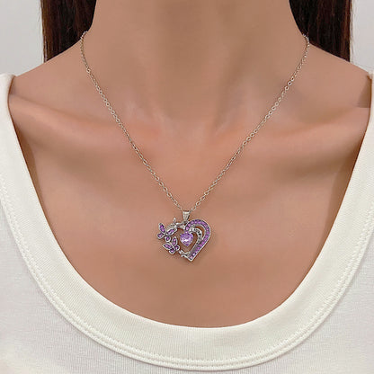 Crystal Heart Butterfly Necklace - "I Love You" Engraved Pendant in 3 Colors