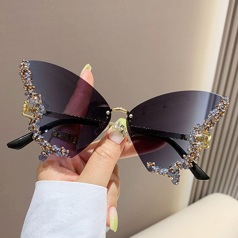 Crystal Butterfly Wing Sunglasses - Statement Crystal Wing Frame Sunglasses in Gradient Tints