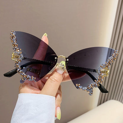 Crystal Butterfly Wing Sunglasses - Statement Crystal Wing Frame Sunglasses in Gradient Tints