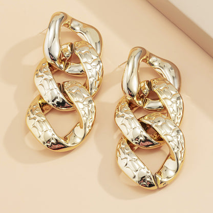 Textured Chain Link Earrings - Gold Hammered Curb Chain Drop Earrings