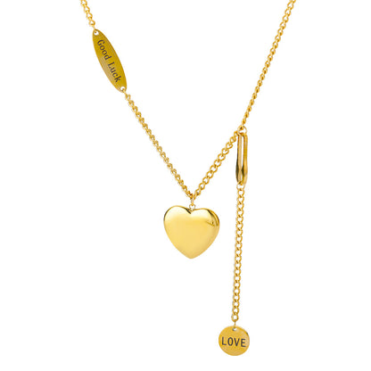 Double Chain Heart Necklace - Simple Gold Necklace with Heart Accent Charms