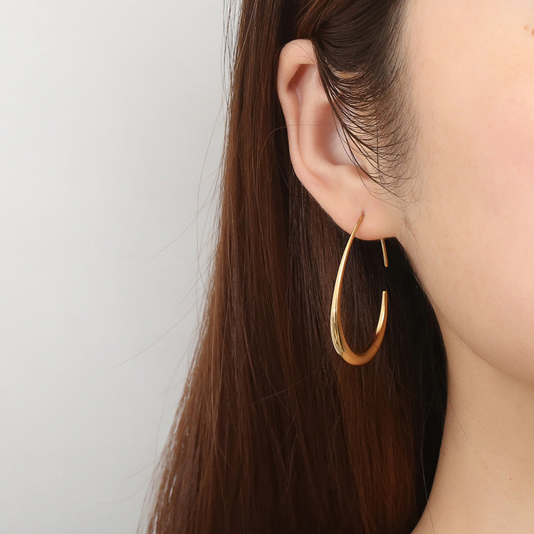 Chunky Oval Hoop Earrings - Wide Gold Statement Hoops in Stainless Steel