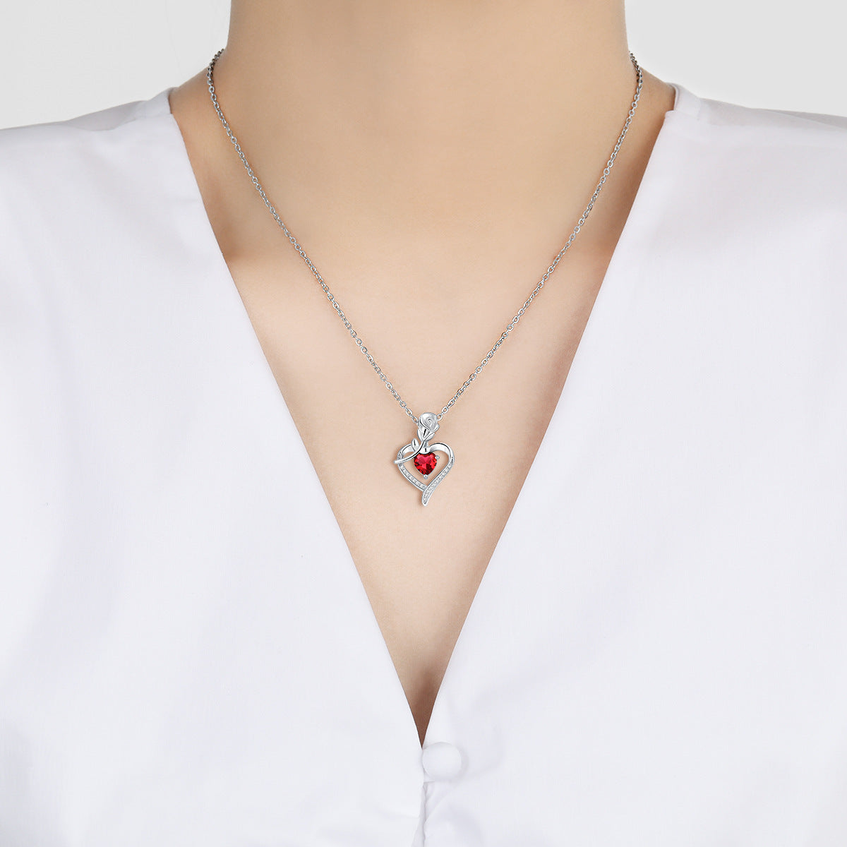 Crystal Heart Pendant Necklace - Silver Plated Necklace with Heart Design