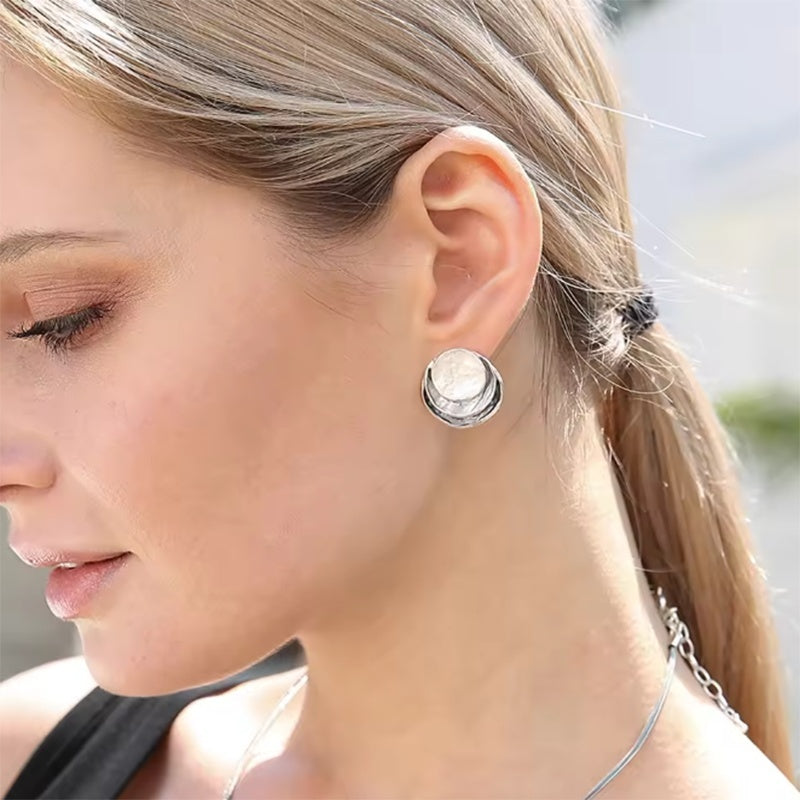 Enamel Moon Stud Earrings - Layered Crescent Moon Earrings with Marble Finish (9 Colors)