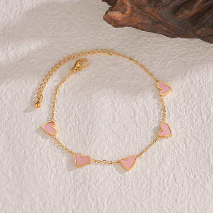 Enamel Heart Chain Bracelet - Gold or Silver Multi-Heart Bracelet (4 Colors)