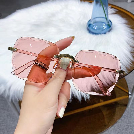 Rimless Square Sunglasses - Oversized Gradient Sunglasses with Gold Accents (6 Colors)