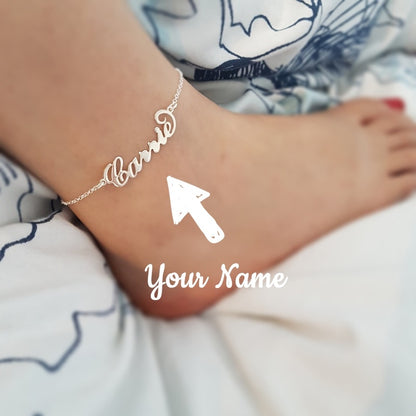 Custom Name Anklet - Personalized Script Nameplate Anklet in Gold, Silver or Rose Gold