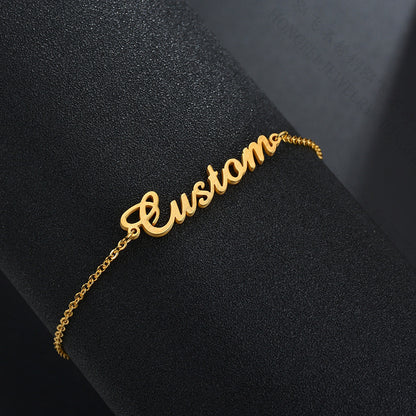 Custom Name Anklet - Personalized Script Nameplate Anklet in Gold, Silver or Rose Gold