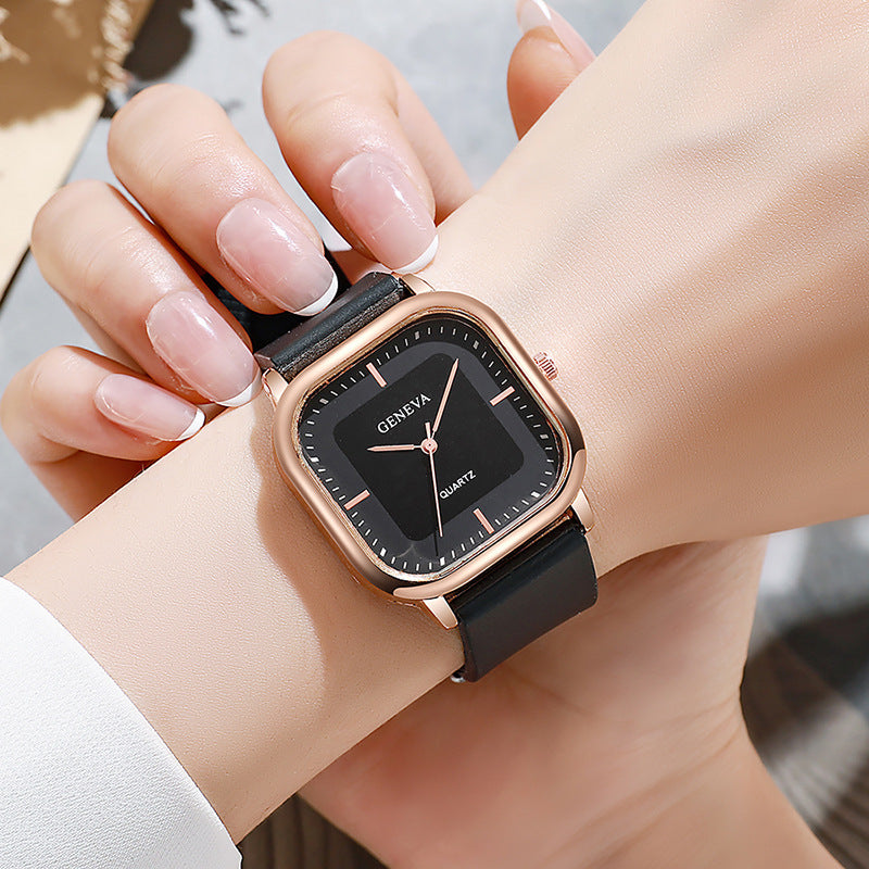 Square Watch - Rose Gold Case Watch with Leather Strap (4 Colors)