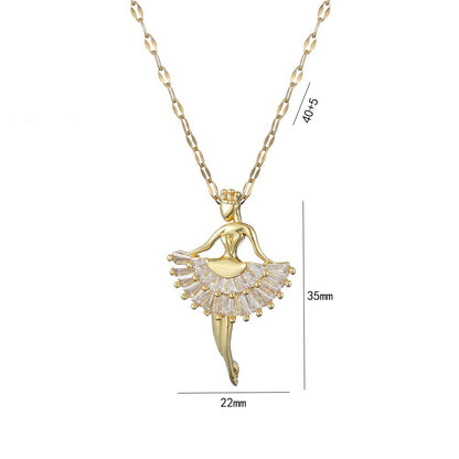 Ballet Dancer Necklace - Gold Angel Ballerina Pendant with Pink Crystal Skirt Detail