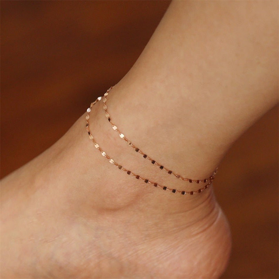 Dainty Twisted Chain Anklet - Minimalist Geometric Link Anklet in 14K Gold or Silver