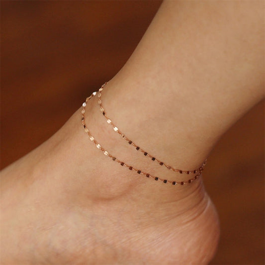Dainty Twisted Chain Anklet - Minimalist Geometric Link Anklet in 14K Gold or Silver