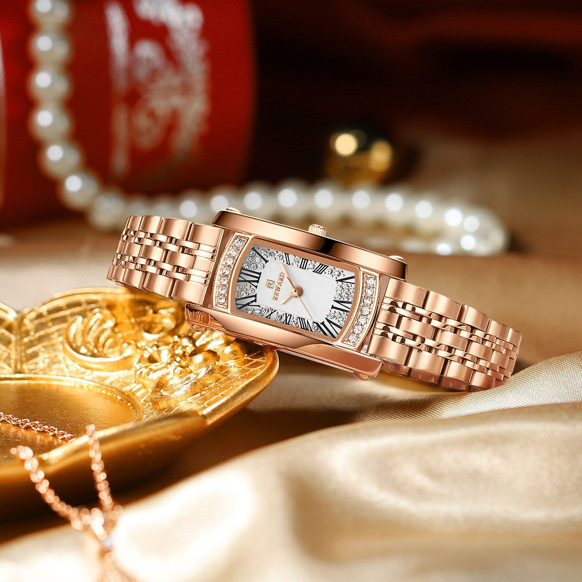 Crystal Rectangle Watch - Elegant Women's Watch with Crystal Bezel and Metal Bracelet (4 Colors)