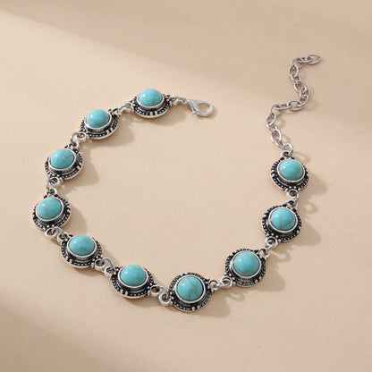 Turquoise Stone Anklet - Vintage Silver Boho Anklet