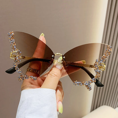 Crystal Butterfly Wing Sunglasses - Statement Crystal Wing Frame Sunglasses in Gradient Tints