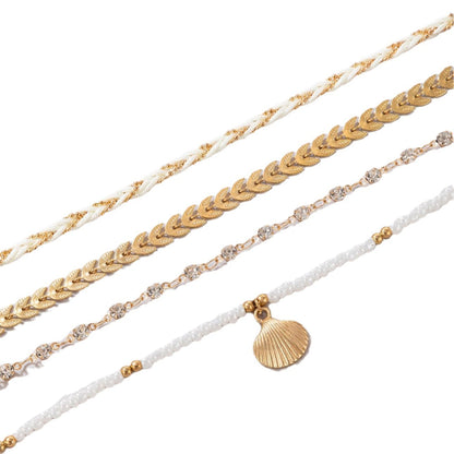 Boho Beach Anklet Set - 4-Piece Gold Layered Anklet with Shell Charm