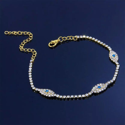 Delicate Crystal Anklet - Sparkling Rhinestone Chain Anklet with Blue Stone Accents