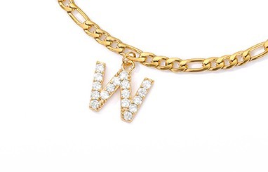Crystal Initial Anklet - Gold or Silver Figaro Chain with Letter Charm (A-Z)